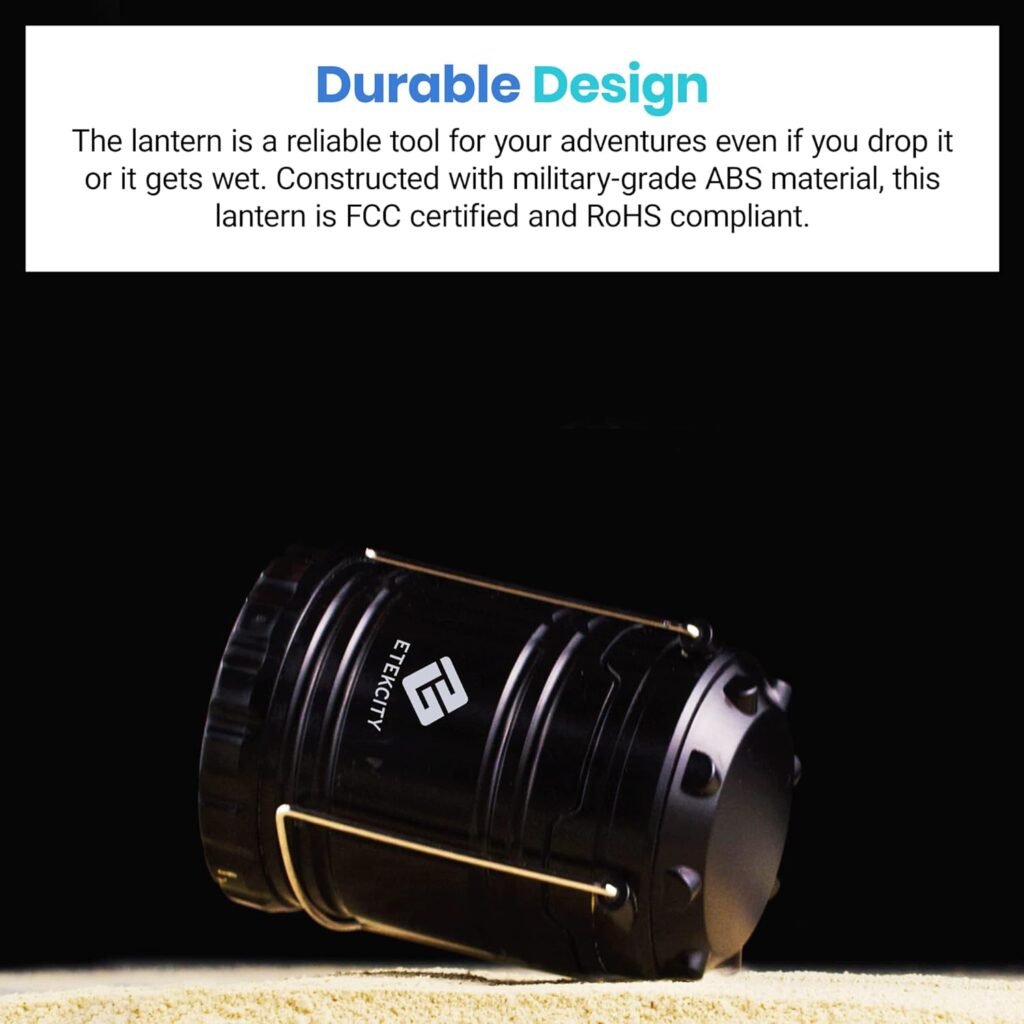 Etekcity Lantern Camping Essentials Lights, Led Lantern for Power Outages, Tent Lights for Emergency, Hurricane, Battery Powered Flashlight, Survival Kits, Operated Lamp, 2 Pack, Black