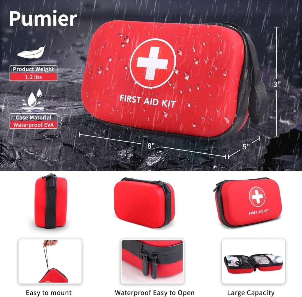 Home-Car-First-Aid-Kit-Camping-Essentials - 263pcs Waterproof Zippers is Ideal for Travel, Office, Boat, Sports, Businesses, Hiking, Emergency Survival (PUMIER)