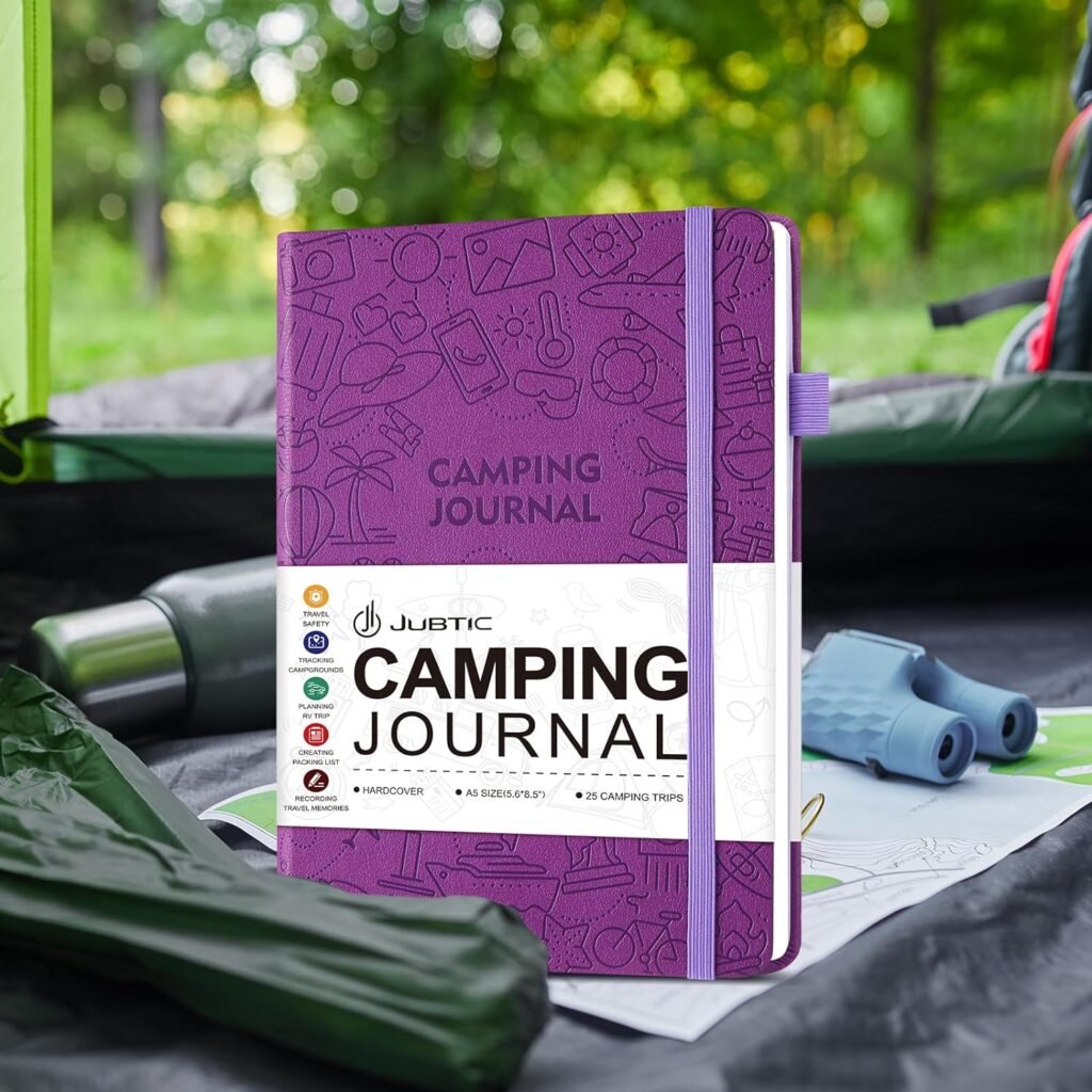 JUBTIC Camping Journal and RV Travel Log Book, A5 Adventure Journal for 25 Camping, Hiking Journal, Family Travel Books Camper Essentials Camping Gifts for Women-Dark Green
