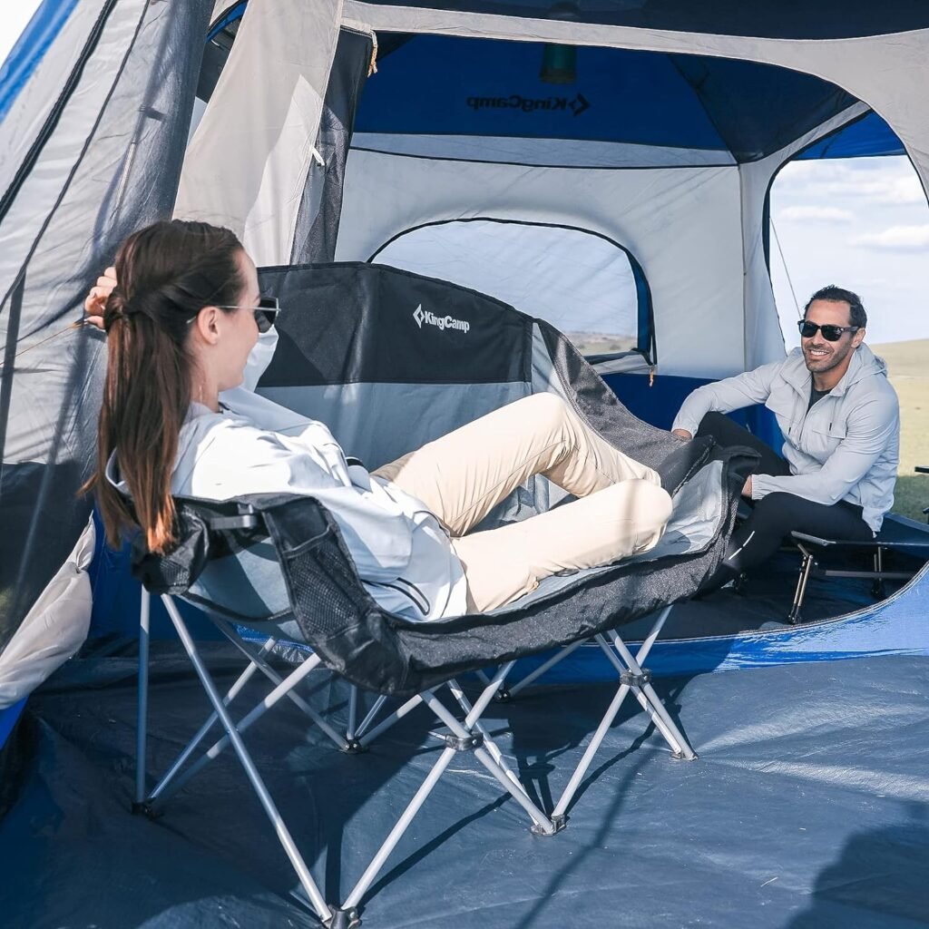 KingCamp Double Camping Chair Loveseat Heavy Duty for Adults Two Person Outdoor Folding Chairs with Cup Holder Wine Glass Holder Support 440 lbs for Outside Picnic Beach Travel(Coffee)