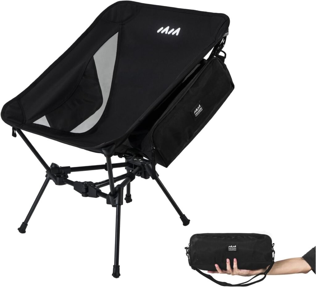 MISSION MOUNTAIN UltraPort Portable Camping Chair, Lightweight Foldable Chair, Ultralight Backpacking Chair for Outdoor Camp, Hiking, Travel, Beach, and Picnic - Compact Design (Black)