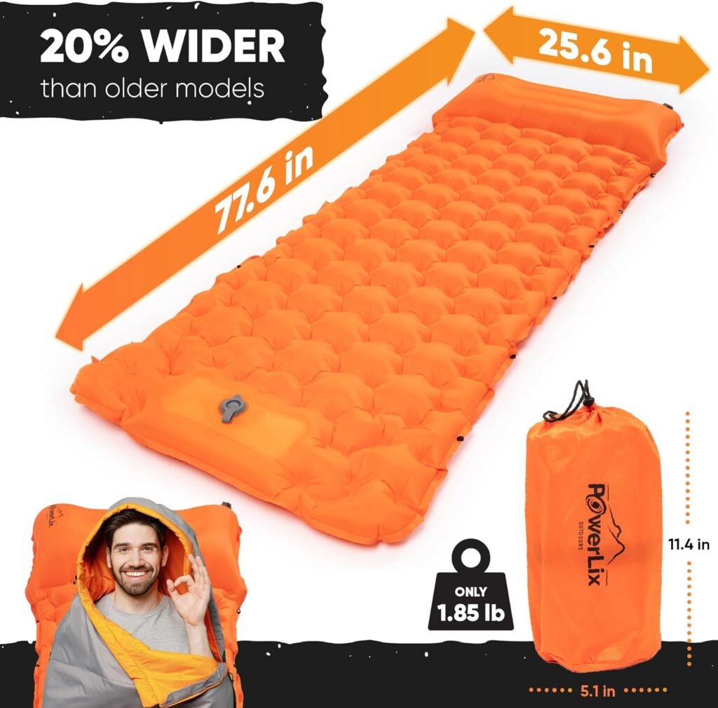 POWERLIX Sleeping Pad – Ultralight Inflatable Sleeping Mat, Ultimate for Camping, Backpacking, Hiking – Airpad, Inflating Bag, Carry Bag, Repair Kit – Compact  Lightweight Air Mattress