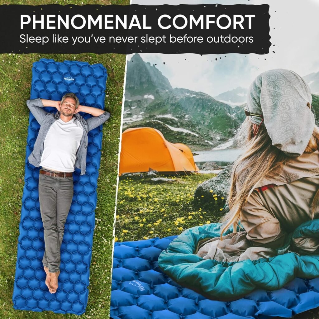 POWERLIX Sleeping Pad – Ultralight Inflatable Sleeping Mat, Ultimate for Camping, Backpacking, Hiking – Airpad, Inflating Bag, Carry Bag, Repair Kit – Compact  Lightweight Air Mattress