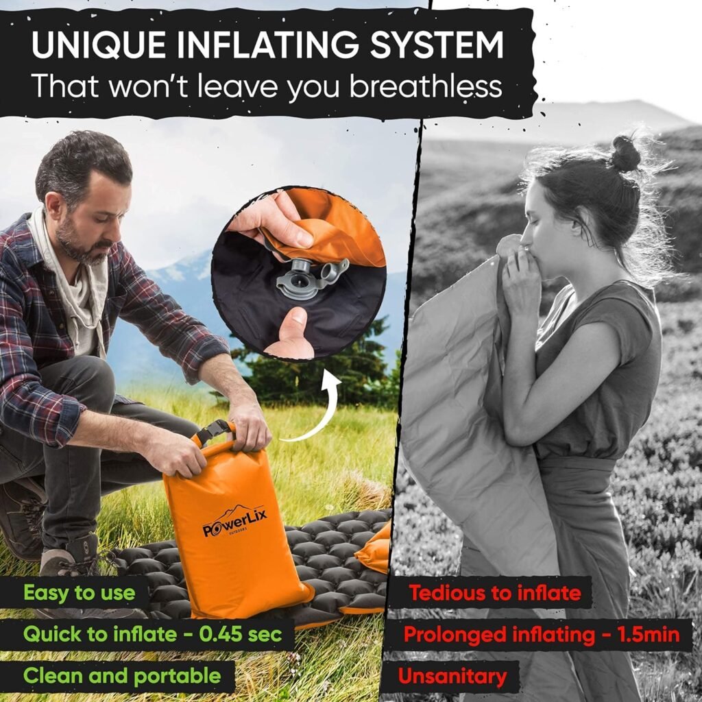 POWERLIX Sleeping Pad – Ultralight Inflatable Sleeping Mat, Ultimate for Camping, Backpacking, Hiking – Airpad, Inflating Bag, Carry Bag, Repair Kit – Compact  Lightweight Air Mattress