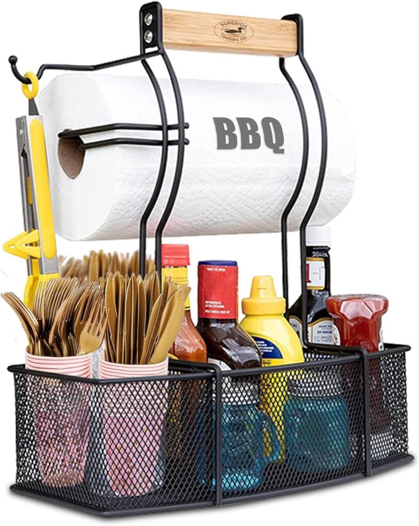 Superior Trading Co. Stainless Steel Caddy Organizer — Kitchen Organization, Condiment  BBQ Utensil, Picnic, Grill Camping Accessories Paper Towel Cleaning Caddy, Bathroom