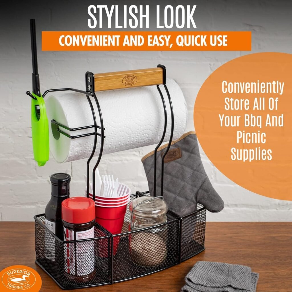 Superior Trading Co. Stainless Steel Caddy Organizer — Kitchen Organization, Condiment  BBQ Utensil, Picnic, Grill Camping Accessories Paper Towel Cleaning Caddy, Bathroom