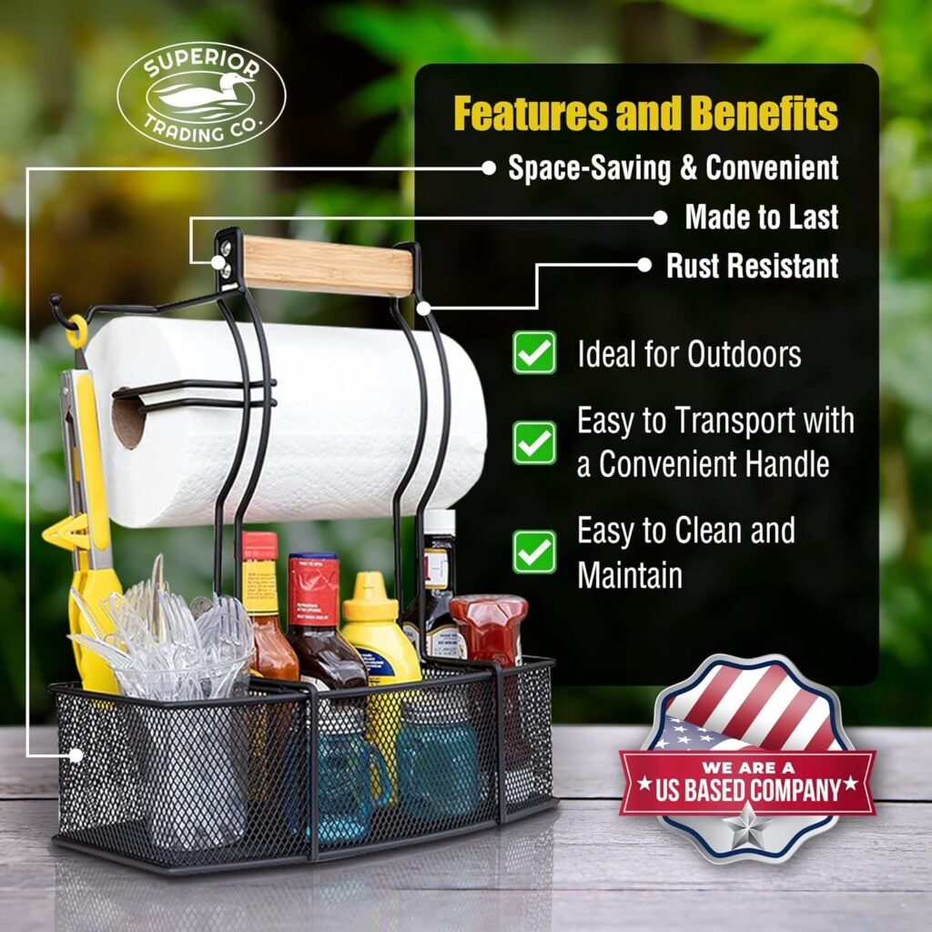 Superior Trading Co. Stainless Steel Caddy Organizer — Kitchen Organization, Condiment  BBQ Utensil, Picnic, Grill Camping Accessories Paper Towel Cleaning Caddy, Bathroom
