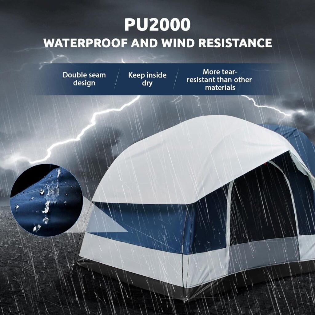 FAHKNS SUV Camping Tent 4 Person Capacity Universal Car Rear Tent for Camping with 2 Doors  Mesh Design PU2000 Waterproof SUV Car Tents for Outdoor Travel Camping, 8 W x 8 L x 6.6 H