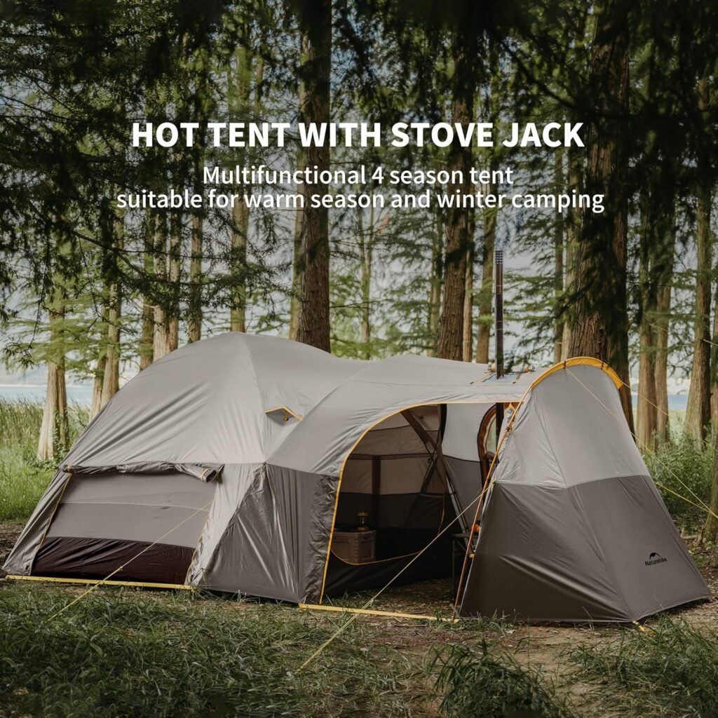 Naturehike KOTA 6 Person Tent, Hot Tent with Stove Jack,UPF50+ Waterproof 4 Season Tent, 6 Person Camping Tent, Windproof Cold Weather Winter Tent