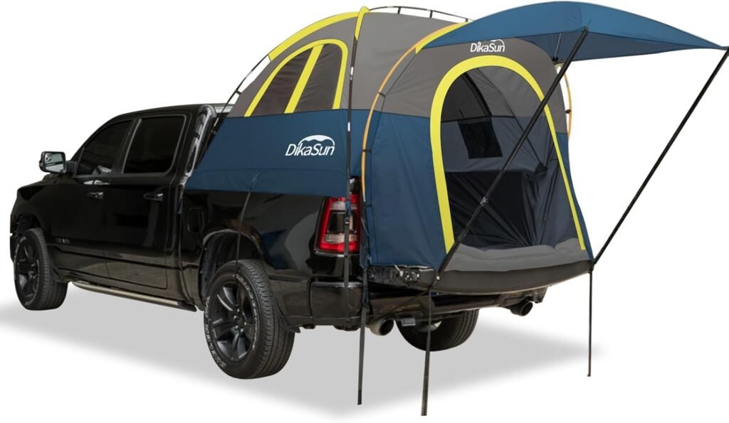 Pickup Truck Tent with Awning for 5.5-5.8ft Truck Bed, Double Layer Waterproof PU3000 Truck Bed Tent for 2 Person 3 Season Camping and Outdoor