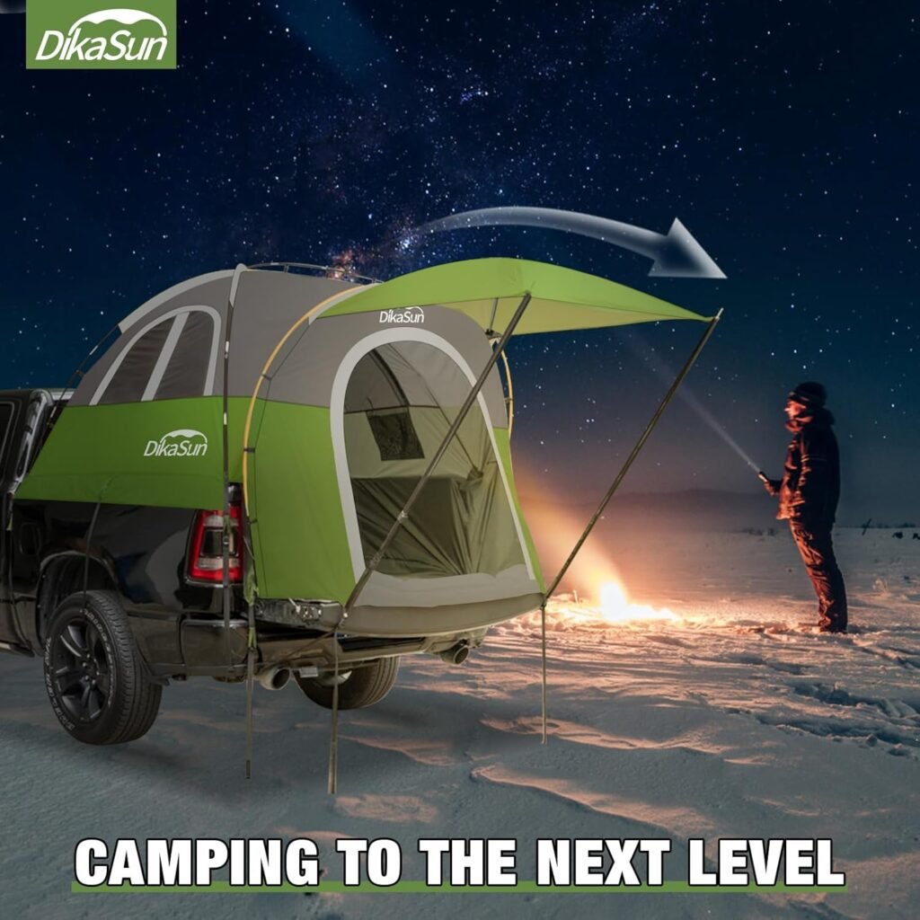 Pickup Truck Tent with Awning for 5.5-5.8ft Truck Bed, Double Layer Waterproof PU3000 Truck Bed Tent for 2 Person 3 Season Camping and Outdoor