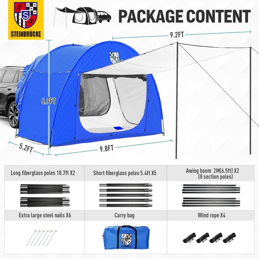 SUV Tent - Car Camping Tent 1-4 Person, PU4000mm Waterproof, Easy Setup, Extra Large Space for Family Camping, Hiking, and Outdoor Adventures