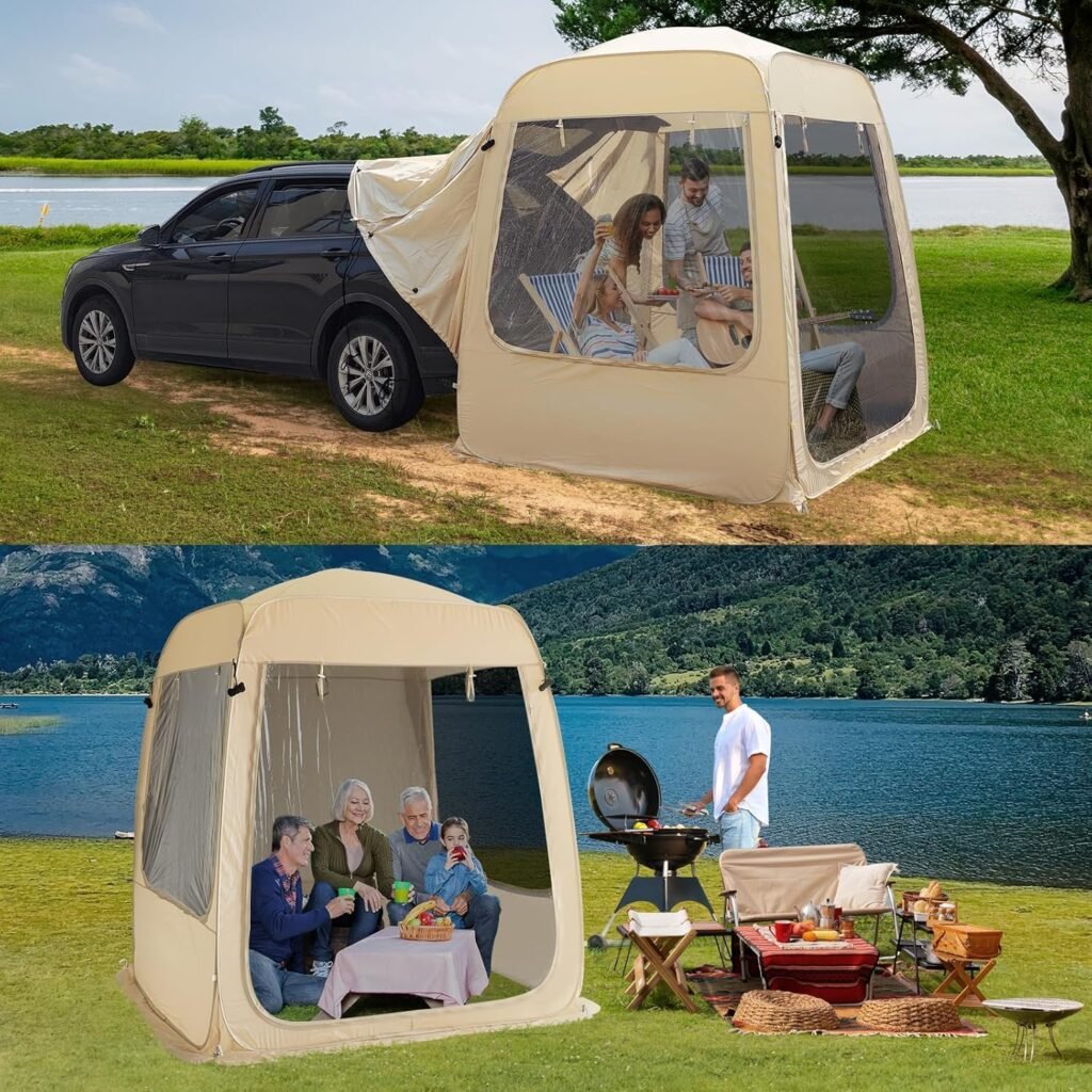 All Weather Camping Screen Tent/SUV Tent, Outdoor Pop Up Tent for Camping with Shelter Mesh  Waterproof PVC, Instant Tent Screen House Portable for Car SUV Van Camping