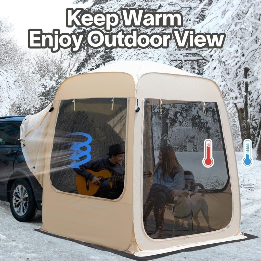 All Weather Camping Screen Tent/SUV Tent, Outdoor Pop Up Tent for Camping with Shelter Mesh  Waterproof PVC, Instant Tent Screen House Portable for Car SUV Van Camping