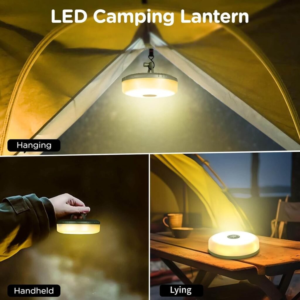 Camping String Lights, 4 in 1 Quick Storage 32.8FT Rechargeable Tent Lights String with 8 Lighting Modes, Hanging Waterproof Portable LED Lamp for Outdoor Patio Awning Garden Party Essentials