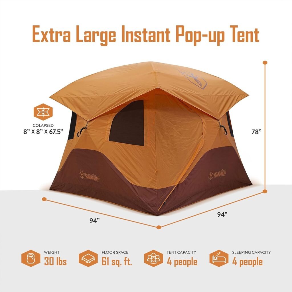 Gazelle T4 Overland Edition GT401SS Pop-Up Portable Camping Hub Tent, Easy Instant Set up in 90 Seconds, Sunset/Sedona Orange, 4-Person, Family, Overland