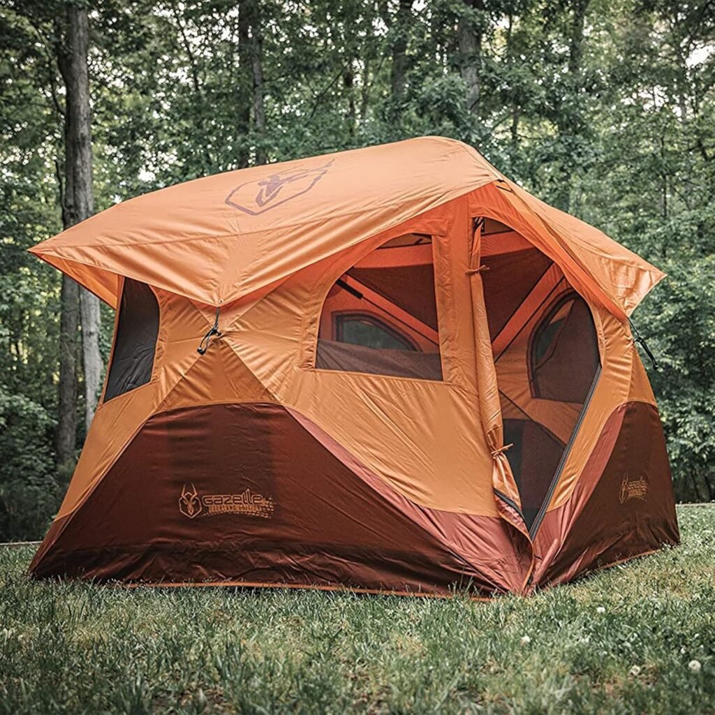 Gazelle T4 Overland Edition GT401SS Pop-Up Portable Camping Hub Tent, Easy Instant Set up in 90 Seconds, Sunset/Sedona Orange, 4-Person, Family, Overland
