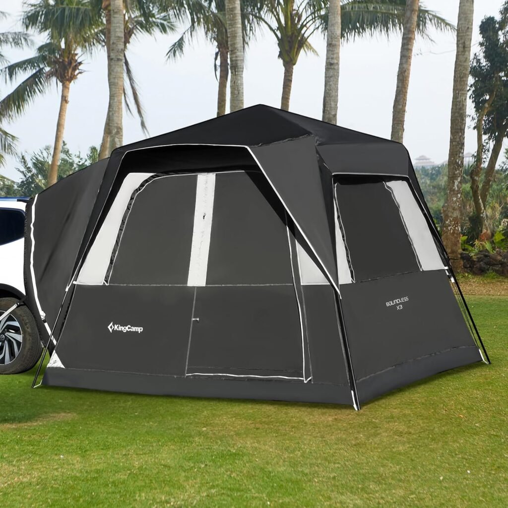 KingCamp SUV Tent for Camping 5 Person Easy Set Up Car Camping Portable Tent with Movie Screen, PU3000mm Waterproof with Rainfly and Storage Bag, 9.2FT L x 9.2FT W x 7.2FT H