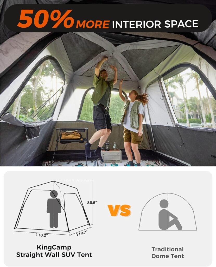 KingCamp SUV Tent for Camping 5 Person Easy Set Up Car Camping Portable Tent with Movie Screen, PU3000mm Waterproof with Rainfly and Storage Bag, 9.2FT L x 9.2FT W x 7.2FT H