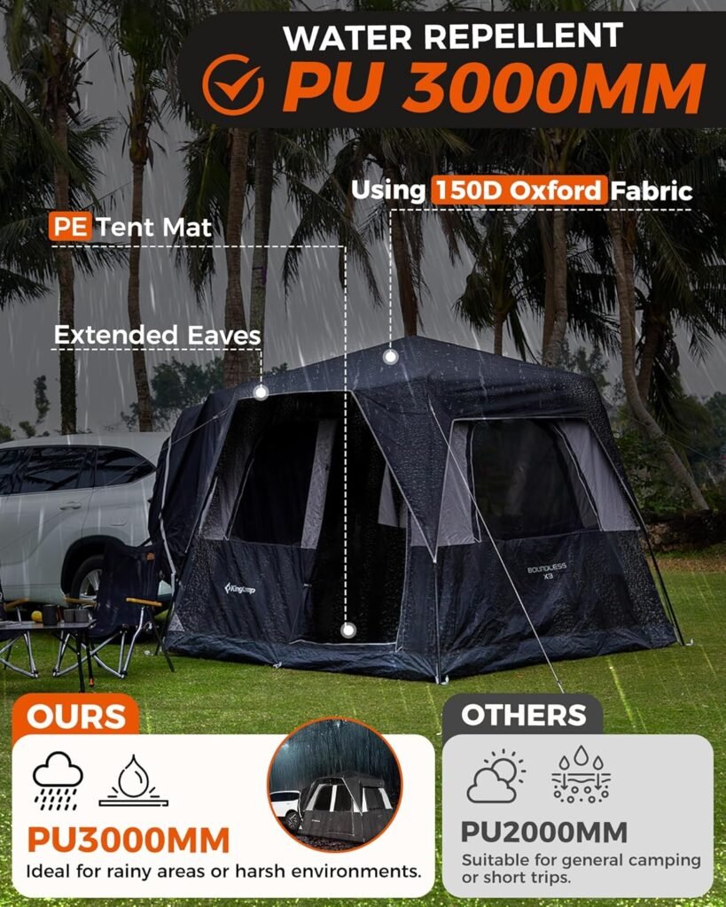 KingCamp SUV Tent for Camping 5 Person Easy Set Up Car Camping Portable Tent with Movie Screen, PU3000mm Waterproof with Rainfly and Storage Bag, 9.2FT L x 9.2FT W x 7.2FT H