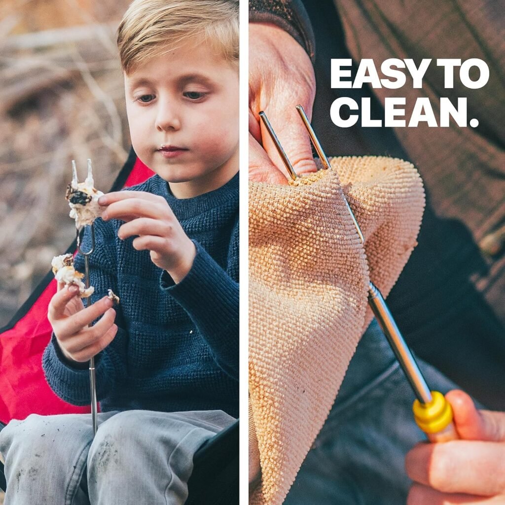 MalloMe Smores Sticks for Fire Pit Long - Marshmallow Roasting Sticks Smores Kit - Smore Skewers Hot Dog Fork Campfire Cooking Equipment, Camping Essentials Smores Gear Outdoor Accessories 32 5 Pack