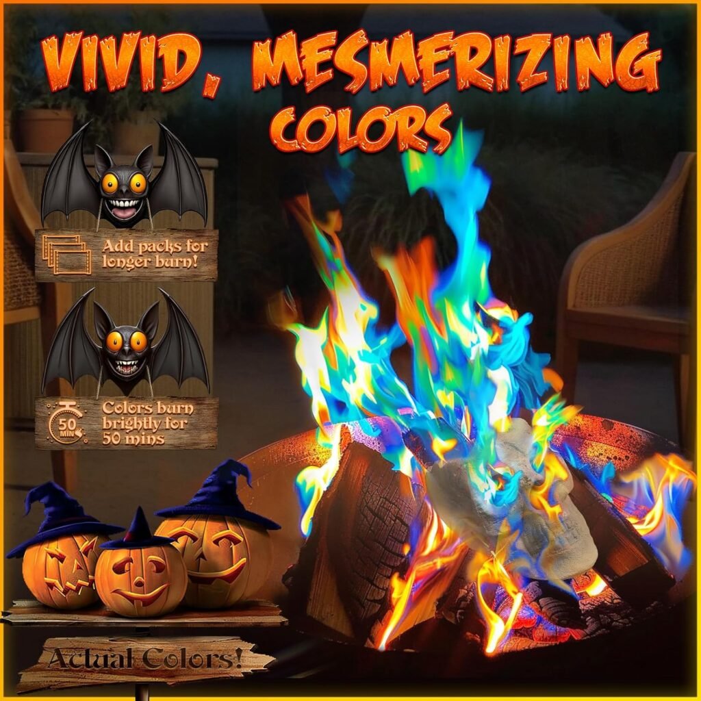 MEKER Fire Color Changing Packets - Fire Pit, Campfires, Outdoor Fireplaces, Bonfire - Magic Colorful Changing Fire - Perfect Fire Camping Accessories for Kids  Adults (12 Pack)