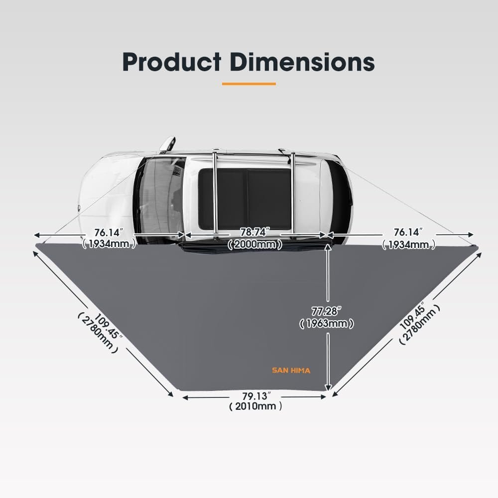 Sanhima Rooftop Tent Hard Shell with 180° Awning - Overland Aluminium Roof Top Tent w/Larger Space, LED Strip Light  Skyview Window, 2.6” Thick Mattress, for Car SUV Truck Camping, 2-3 People Tent