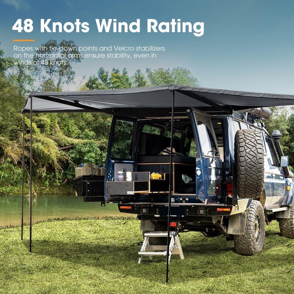 Sanhima Rooftop Tent Hard Shell with 180° Awning - Overland Aluminium Roof Top Tent w/Larger Space, LED Strip Light  Skyview Window, 2.6” Thick Mattress, for Car SUV Truck Camping, 2-3 People Tent