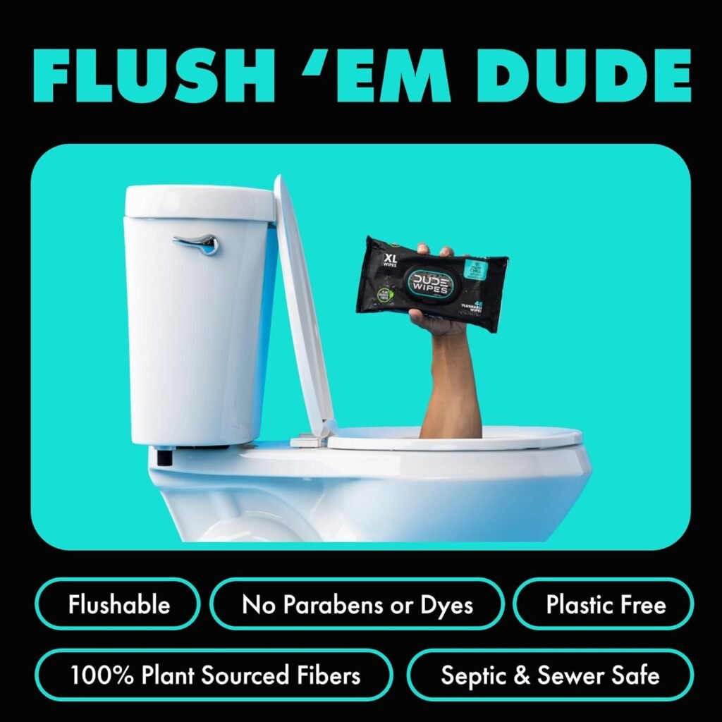 DUDE Wipes - Flushable Wipes - 3 Pack, 144 Wipes - Unscented Extra-Large Adult Wet Wipes - Vitamin-E  Aloe - Septic and Sewer Safe