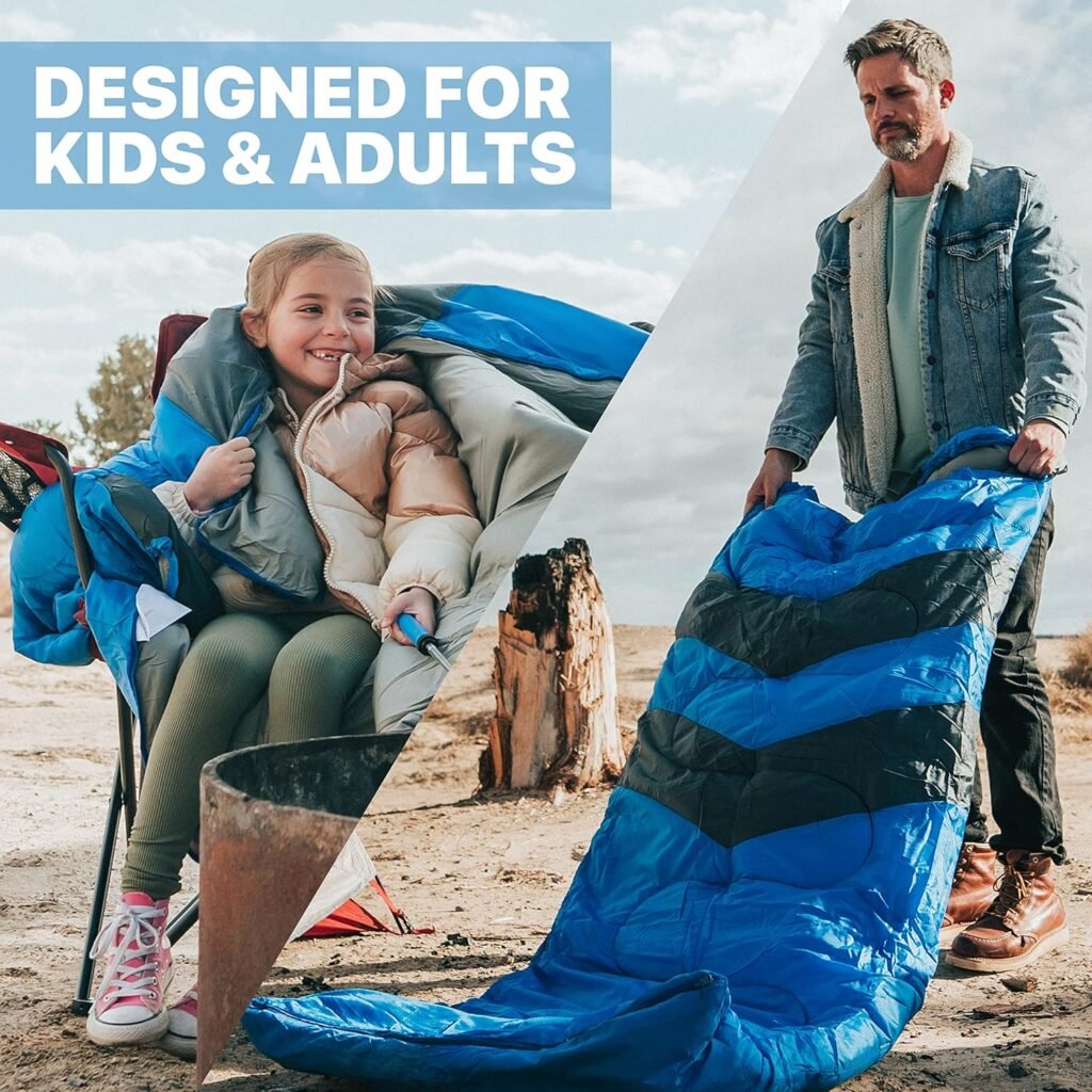 MalloMe Sleeping Bags for Adults Cold Weather  Warm - Backpacking Camping Sleeping Bag for Kids 10-12, Girls, Boys - Lightweight Compact Camping Essentials Gear Accessories Hiking Sleep Must Haves