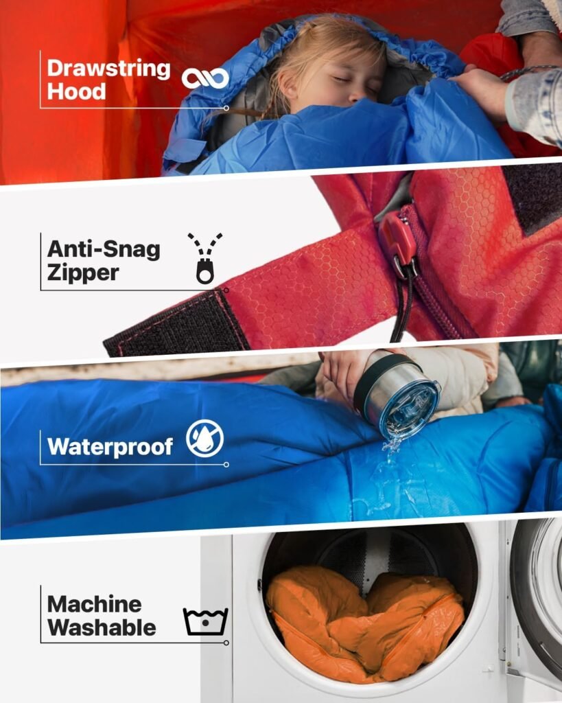 MalloMe Sleeping Bags for Adults Cold Weather  Warm - Backpacking Camping Sleeping Bag for Kids 10-12, Girls, Boys - Lightweight Compact Camping Essentials Gear Accessories Hiking Sleep Must Haves